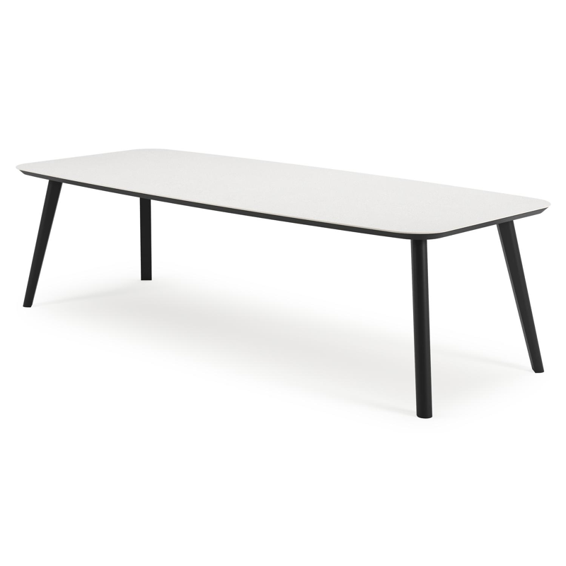 Mosa tuinset in zwart aluminium en sintered stone Topo minerale met 8 Zamora tuinstoelen