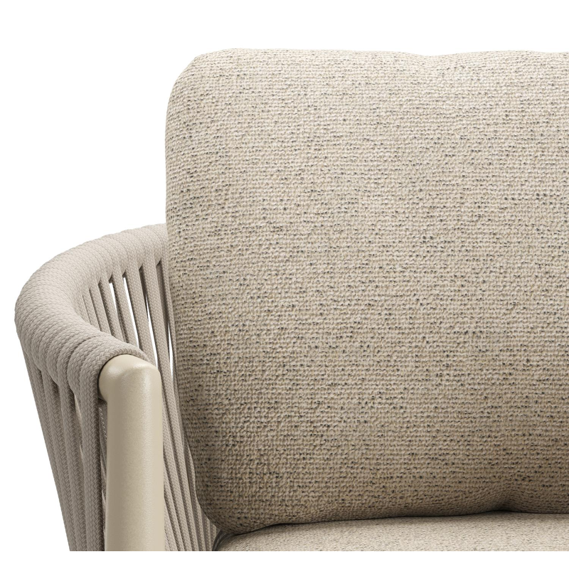 Chaise de jardin Organo en aluminium beige et corde luxe plate beige tissée verticalement avec coussin en All Weather Cosytica Marbella Beige