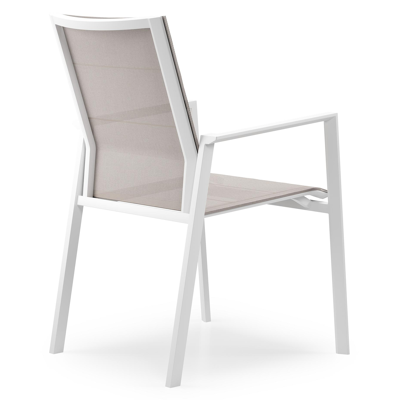Cirello stapelbare tuinstoel in wit aluminium en beige textilene