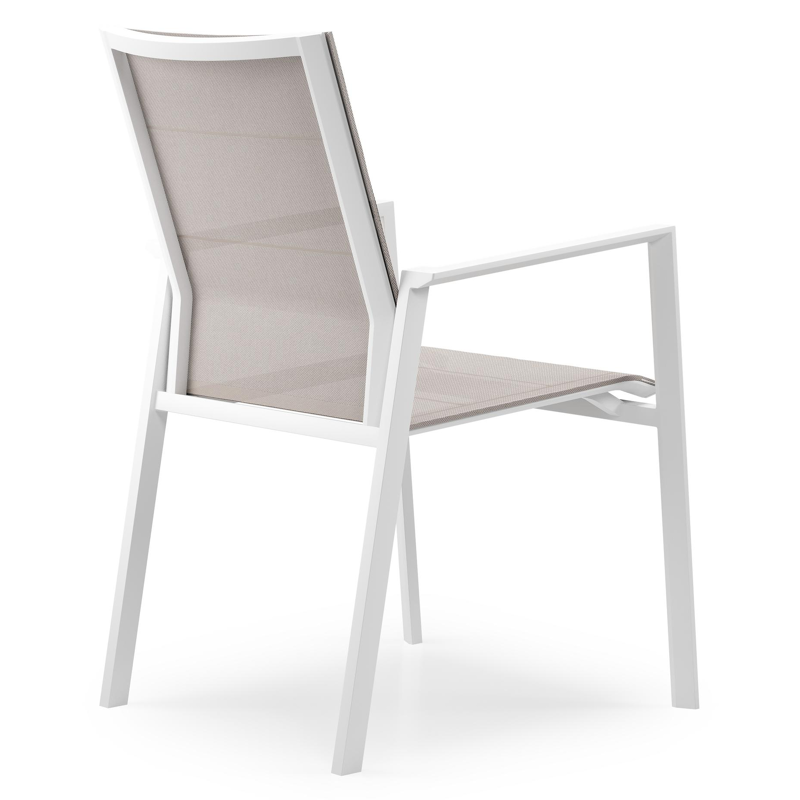 Cirello stapelbare tuinstoel in wit aluminium en beige textilene