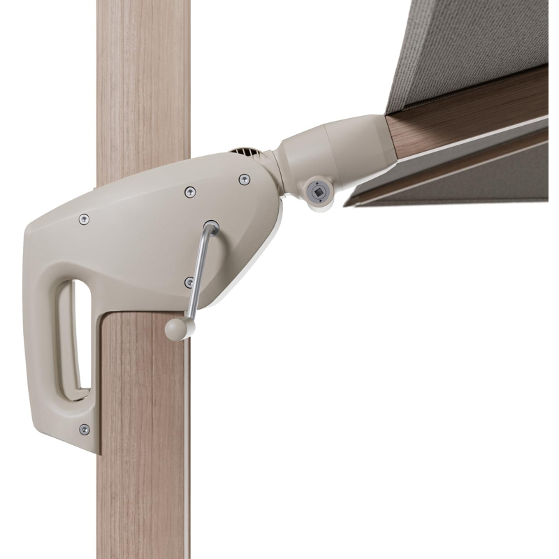 Parasol pendant Minore avec fonction tilt en aluminium aspect de bois et toile de parasol All Weather Solica Firenze Sand - Lg.1 280 Lg.2 370 cm (sans pied de parasol)