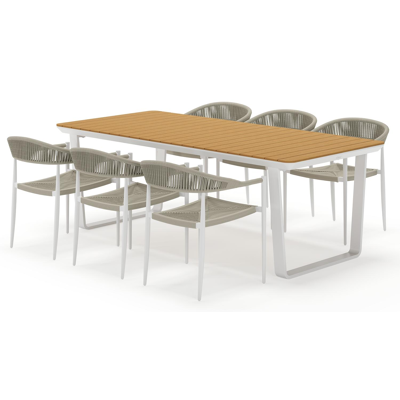 Alora tuinset rechthoekig in wit aluminium en polywood met 6 Guarda tuinstoelen