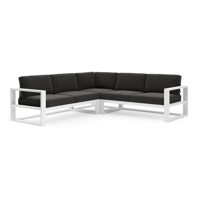 Salon de jardin d'angle Verato en aluminium blanc et coussins en all weather sunbrella® luxe natte sooty