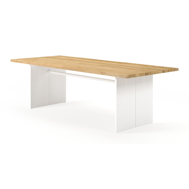 Table de jardin Portofino en aluminium blanc et teck - Lg 240 x Larg. 102 x H 74,5 cm