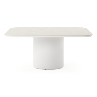 Amico low dining tuintafel afgerond vierkant in wit aluminium en volkeramiek Shilin - L 148 x B 148 x H 61 cm