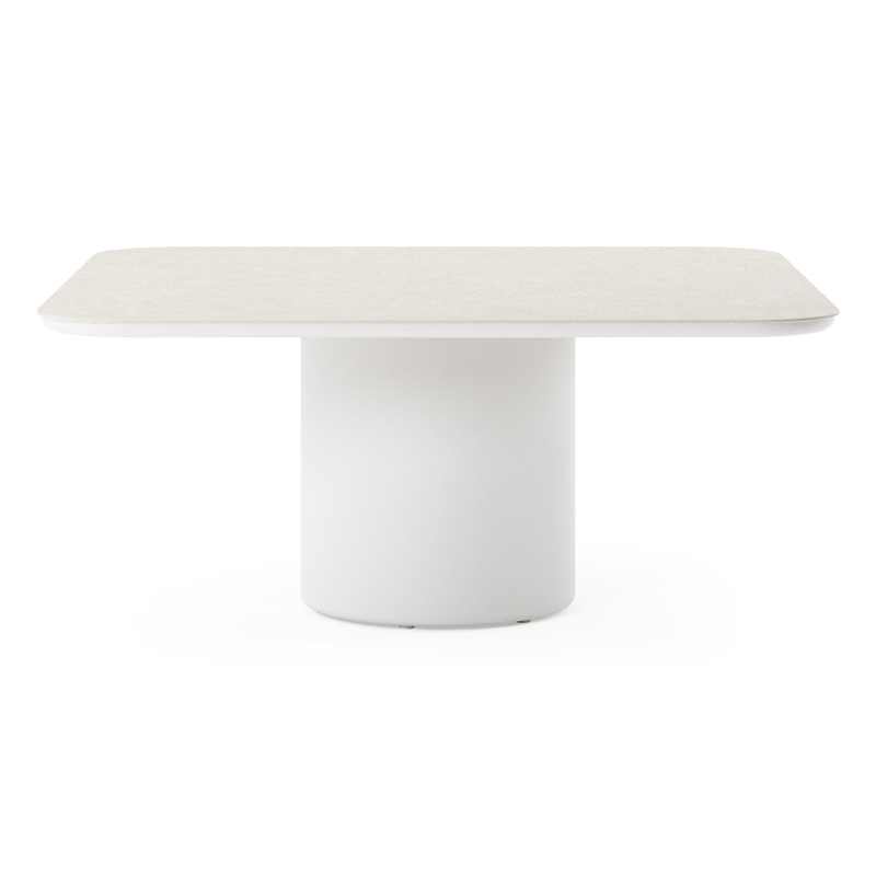 Amico low dining tuintafel afgerond vierkant in wit aluminium en volkeramiek Shilin - L 148 x B 148 x H 61 cm