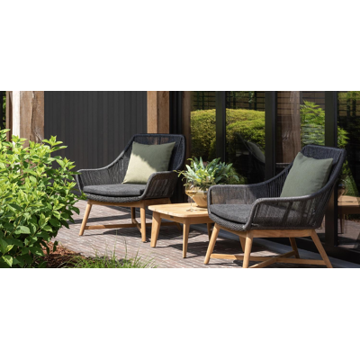 Borgo loungezetel 1-zit in teak en zwart wicker met chartres sooty all weather sunbrella® luxe kussen