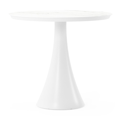 Table de jardin Fano en aluminium blanc et céramique pleine calacatta - Dia. 85 x H 75 cm