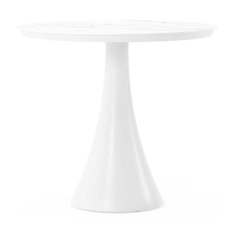Table de jardin Fano en aluminium blanc et céramique pleine calacatta - Dia. 85 x H 75 cm