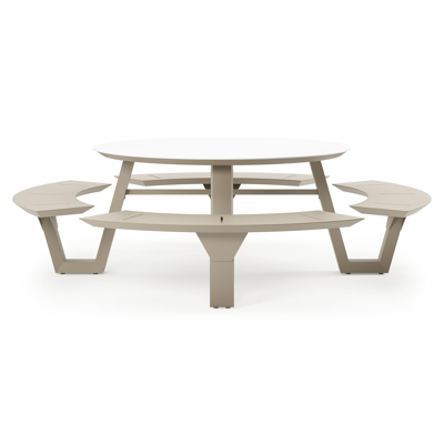 Rondino picknicktafel rond in beige aluminium en volkeramiek Arctic White - Dia. 148 x H 71.5 cm