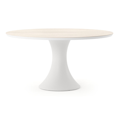 Fano tuintafel rond in wit aluminium en volkeramiek Travertino Bianco - Dia. 148 x H 74 cm