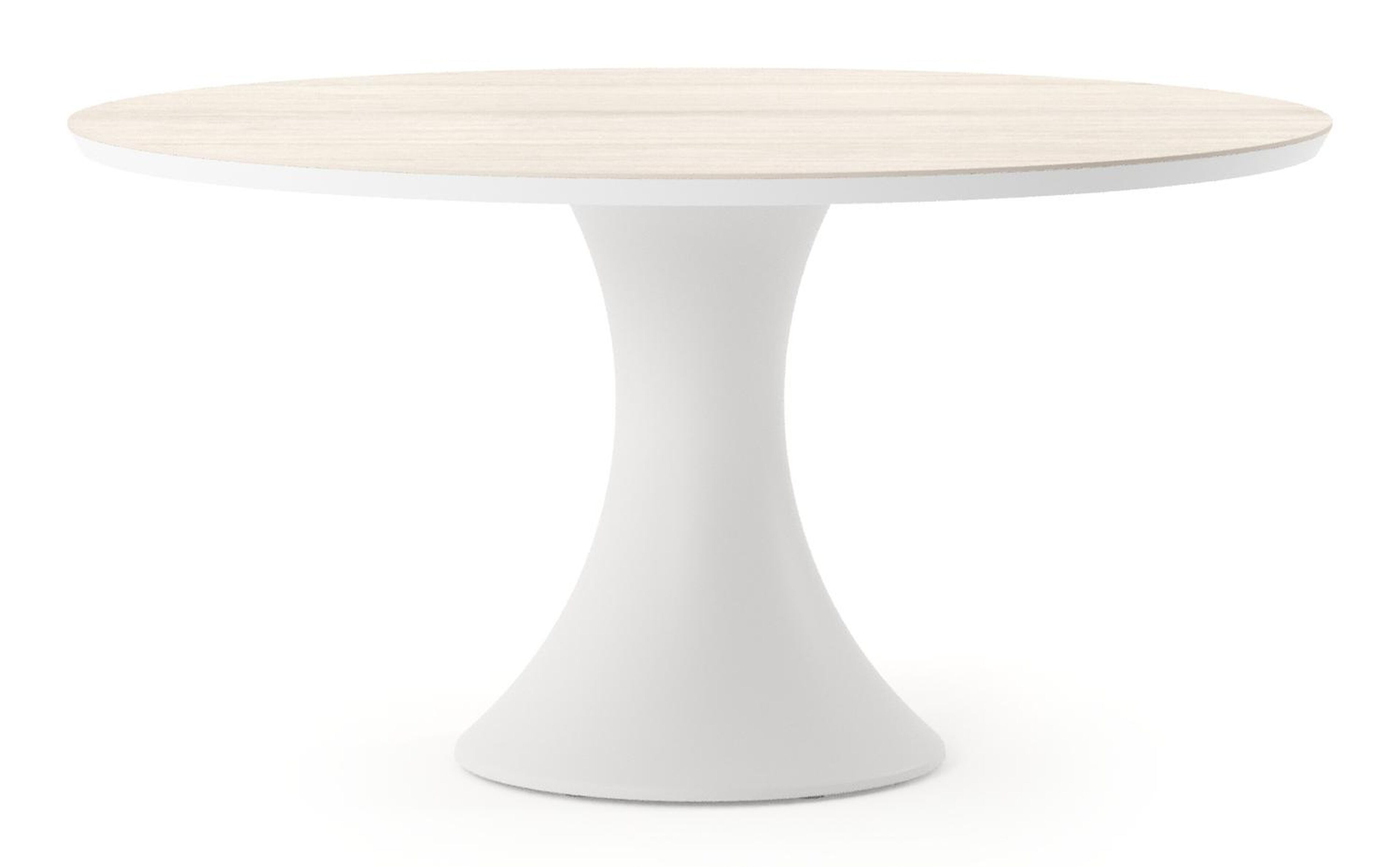 Table de jardin Fano ronde en aluminium blanc et céramique pleine Travertino Bianco - Diam. 148 x Haut. 75 cm
