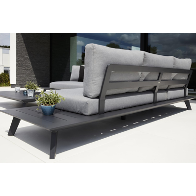 Puglia loungehoek in zwart aluminium met grijs weather+ softtouch kussens