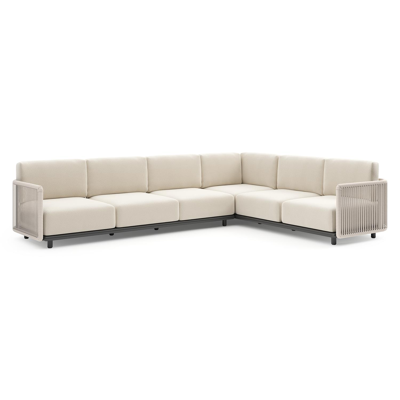 Organo loungehoek in zwart aluminium en beige verticaal geweven luxe vlakke rope met althea off white all weather Cosytica kussen