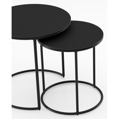Set van 2 Fano loungetafels in zwart aluminium met volkeramiek Nero Black - tafel 1: dia 50 x H 50, tafel 2: dia 40 x H 45 cm