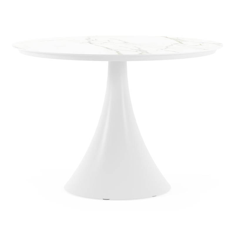 Fano tuintafel in wit aluminium en volkeramiek calacatta - Dia. 110 x H 75 cm