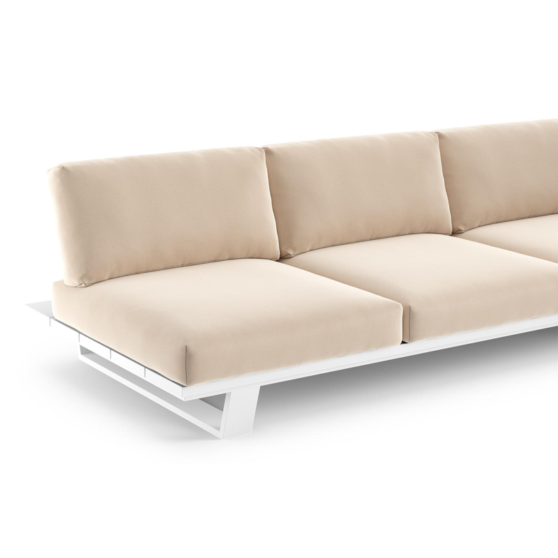 Pagino loungebank in wit aluminium met natte linen chalk all weather sunbrella® luxe kussen