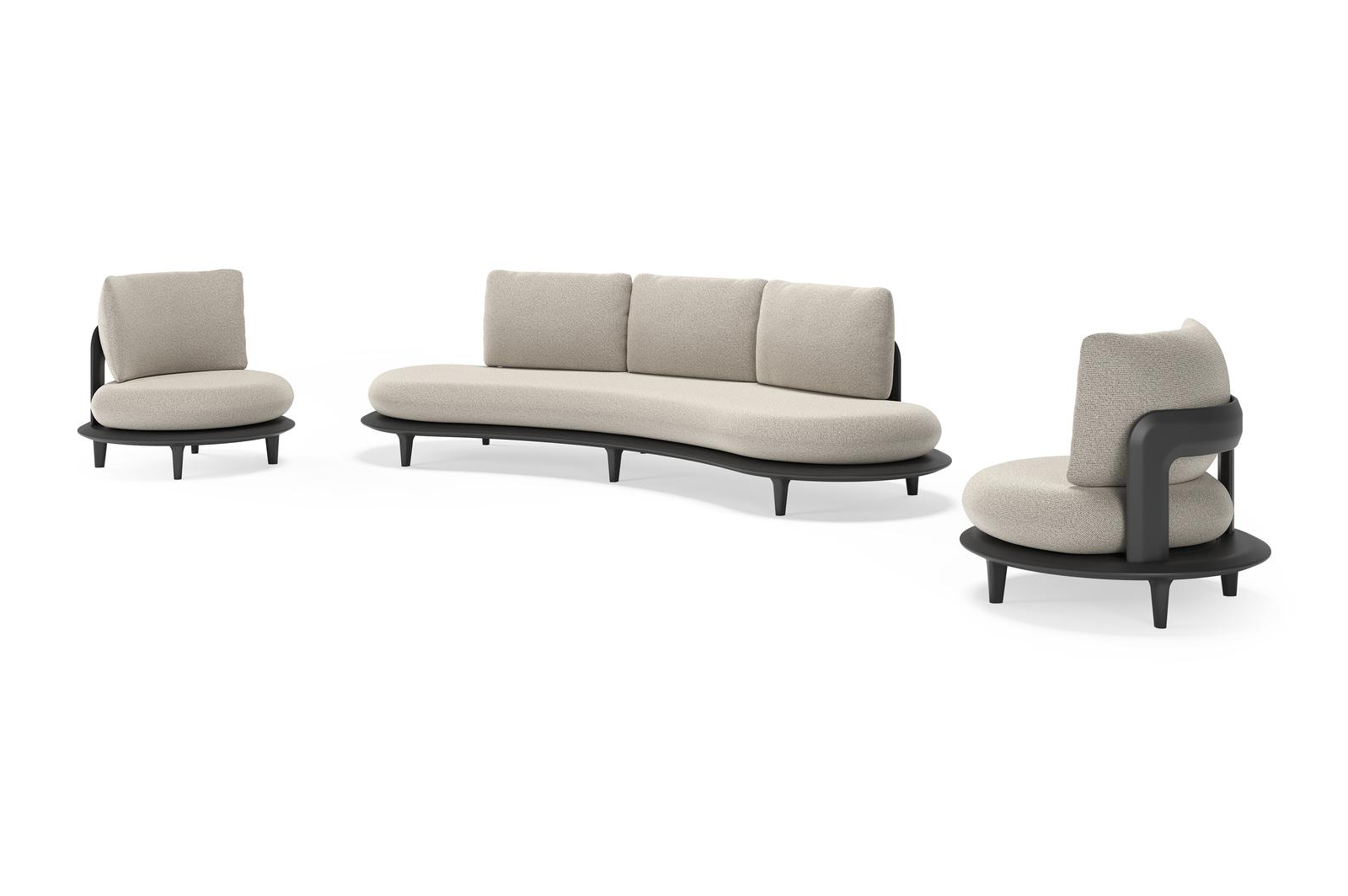 Bomero loungeset in zwart aluminium met firenze sand all weather solica kussen