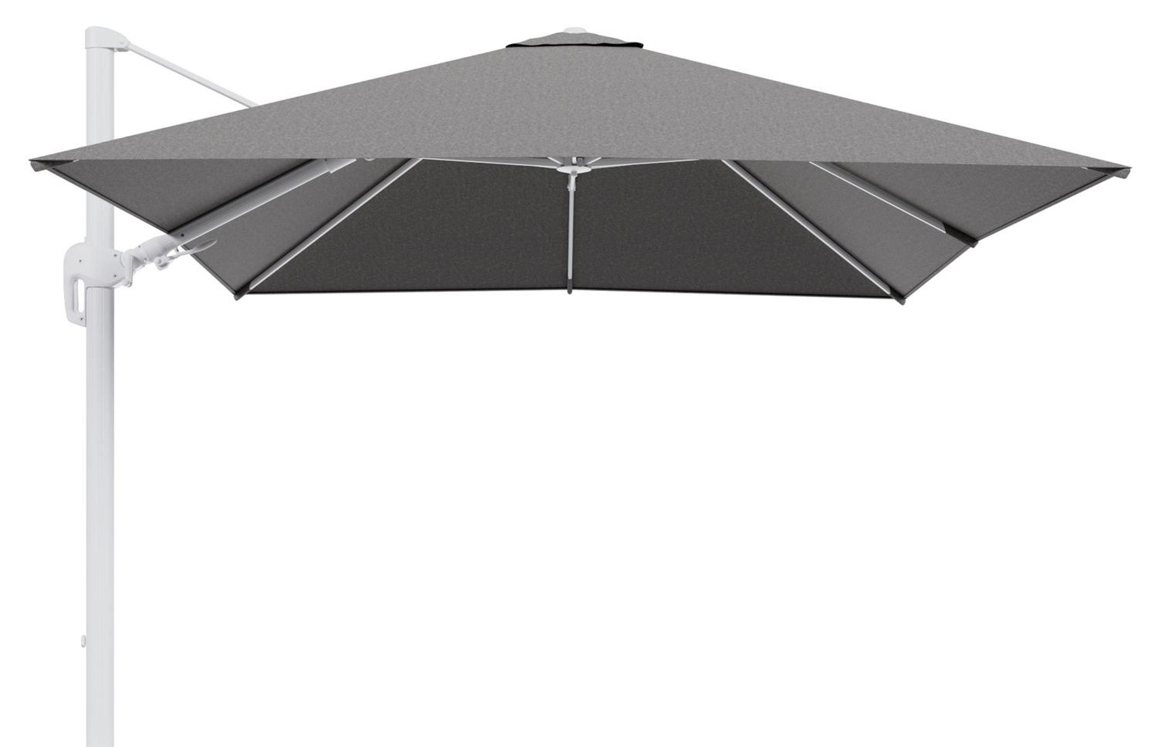 Rufina zweefparasol tiltfunctie in wit aluminium en parasoldoek in All Weather Sunbrella® Luxe Chartres Drizzle  - L1 300 x L2 300 cm (zonder voet) (zonder voet)