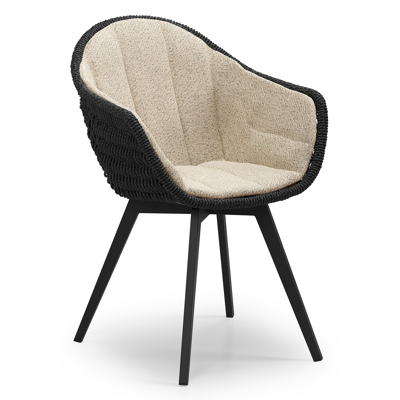 Chaise de jardin Pagino en aluminium noir et résine tressée ronde noir avec coussin en All Weather Cosytica Bora Forest