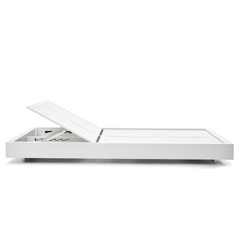 Como verstelbaar dubbel ligbed in wit aluminium met tundra charcoal all weather Sunbrella® luxe kussen