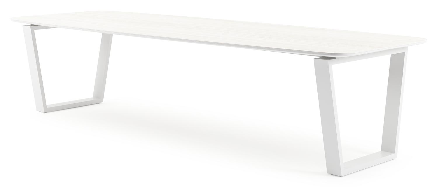 Pagino tuintafel bootvorm in wit aluminium en volkeramiek calista - L 315 x B 115 x H 73 cm