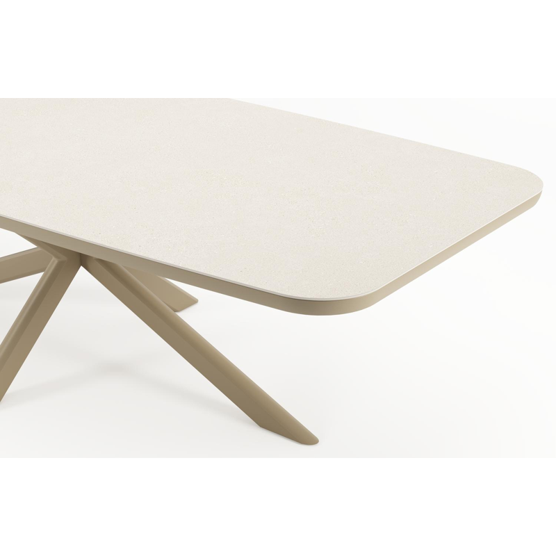 Pamplona tuintafel bootvorm in beige aluminium en sintered stone Crema minerale - L 267.4 x B 115 x H 73 cm