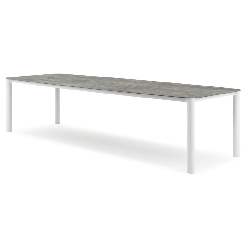 Orso tuintafel bootvorm in wit aluminium en volkeramiek Aspen Grey - L 315 x B 115 x H 75 cm
