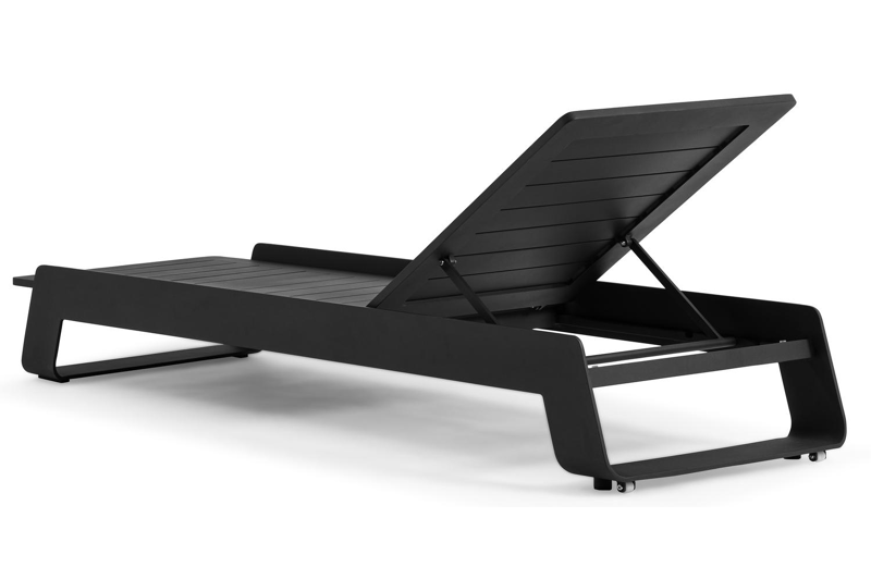 Chaise longue réglable Atessa en aluminium noir avec all weather sunbrella® luxe chartres pewter coussin