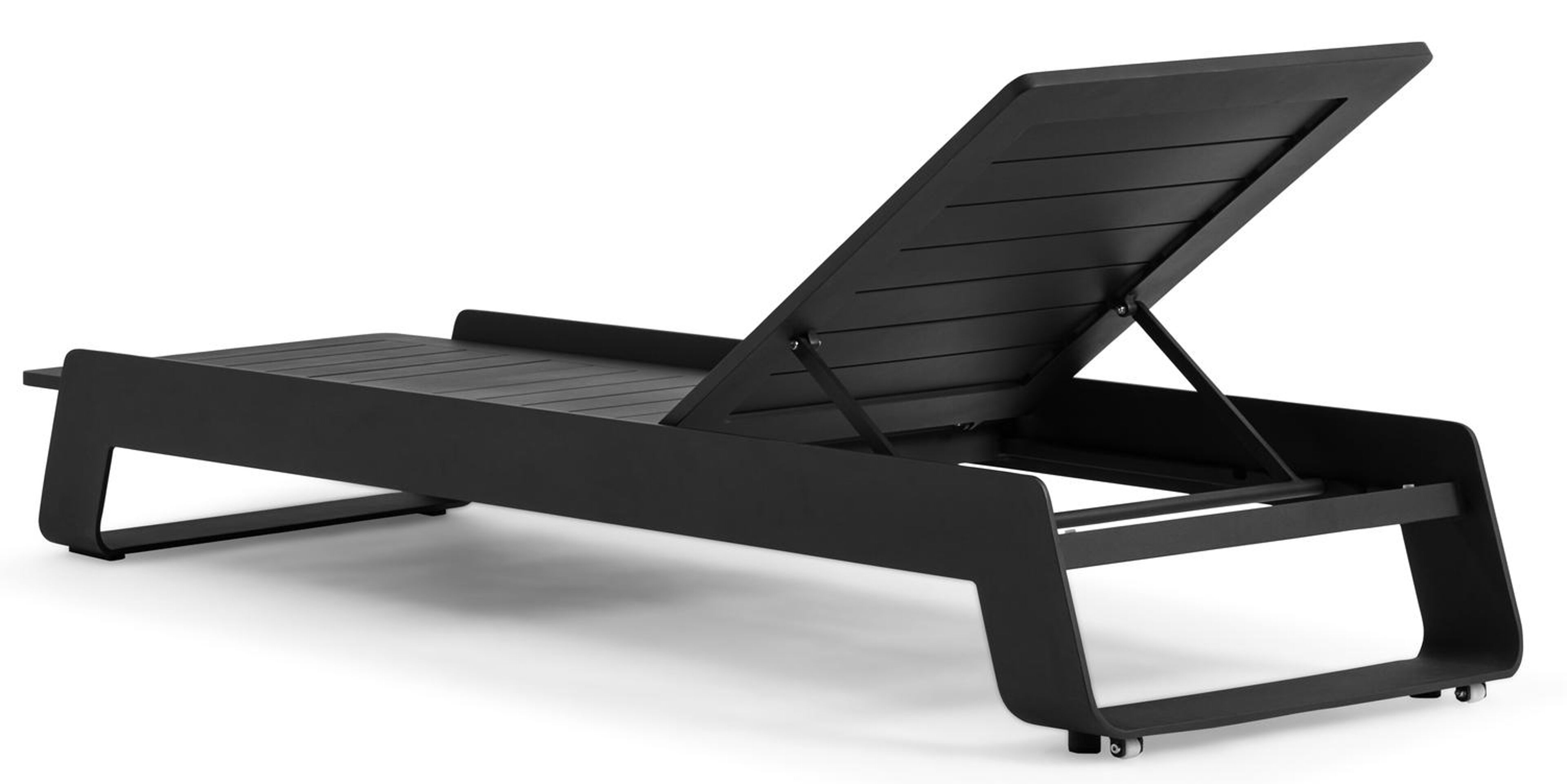 Chaise longue réglable Atessa en aluminium noir avec all weather sunbrella® luxe chartres pewter coussin