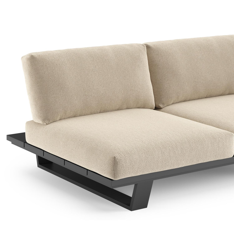 Pagino loungebank in zwart aluminium met althea chalk all weather cosytica kussen