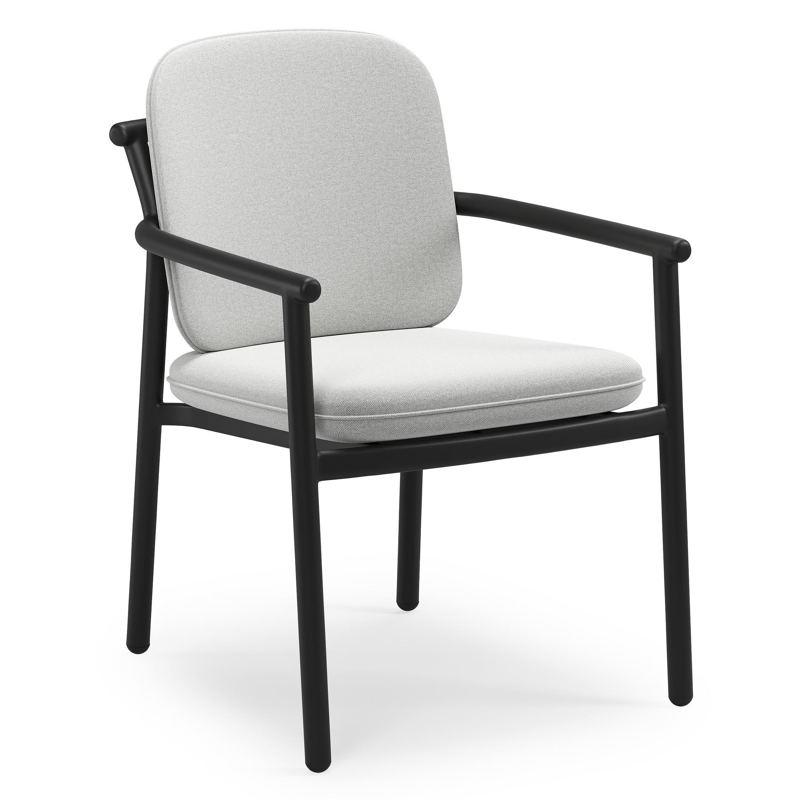 Bono stapelbare tuinstoel in zwart aluminium met stoelkussen in All Weather Sunbrella® Luxe Natte Grey Chine