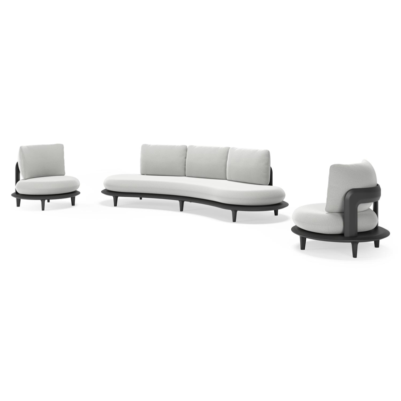 Bomero loungeset in zwart aluminium met natte grey chine all weather sunbrella® luxe kussen