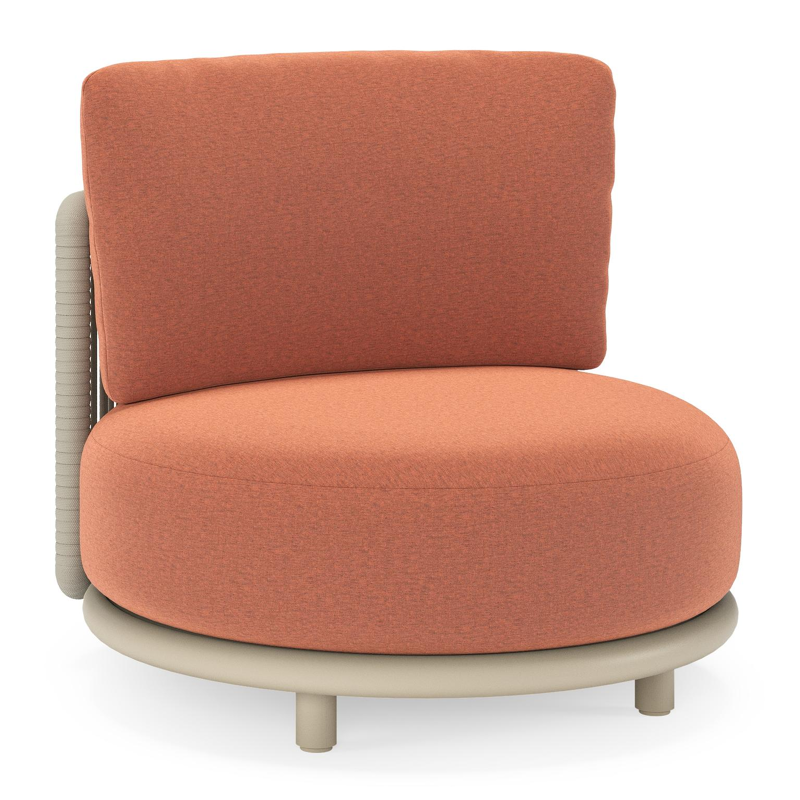 Lomano loungestoel in beige aluminium en beige verticaal geweven luxe vlakke rope met Heritage Rust all weather sunbrella® luxe