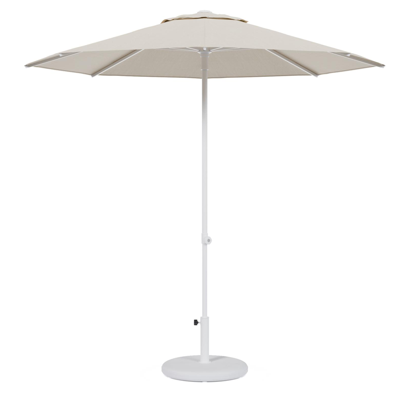 Umbria staanparasol in wit aluminium met beige all weather sunbrella® premium parasoldoek - Dia. 250 cm met parasolvoet Plana 40 kg