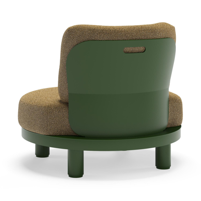 Donato loungestoel in groen aluminium met all weather cosytica Madagascar Walnut kussen