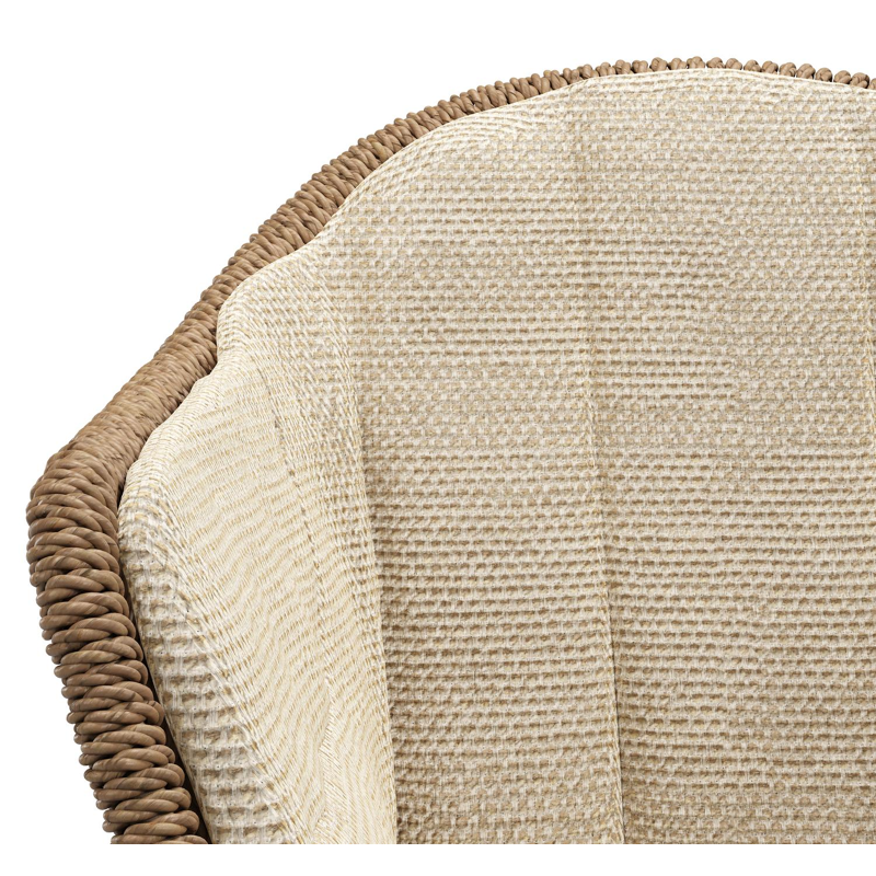 Pagino tuinstoel in wit aluminium en bruin ronde wicker met zitkussen in All Weather Cosytica Althea Camel