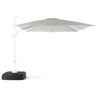 Minore zweefparasol met tiltfunctie in wit aluminium met savane nimbus all weather sunbrella® luxe parasoldoek - L1: 300 x L2: 400 cm (met voet)