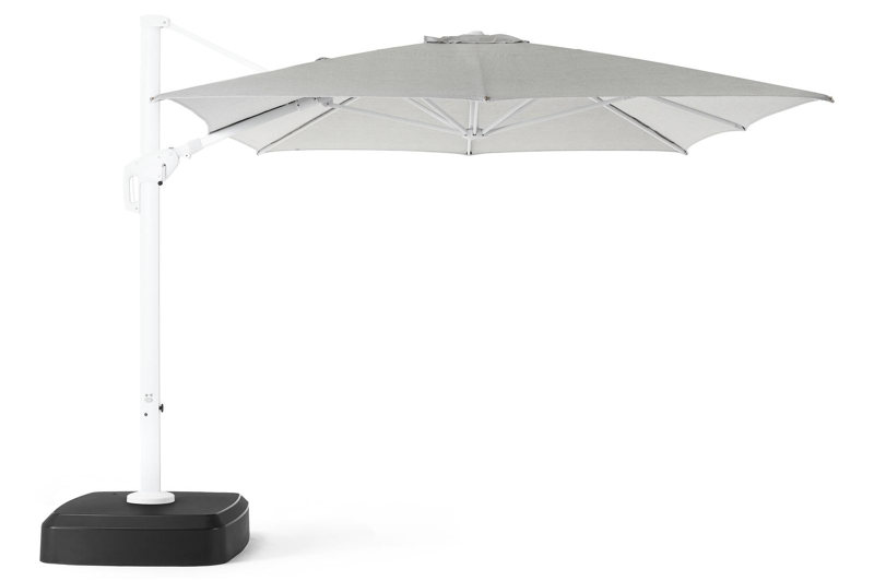 Minore zweefparasol met tiltfunctie in wit aluminium met savane nimbus all weather sunbrella® luxe parasoldoek - L1: 300 x L2: 400 cm (met voet)