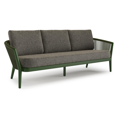 Orso loungebank in groen aluminium en groen verticaal geweven ronde rope met Marbella Tunder all weather cosytica kussen