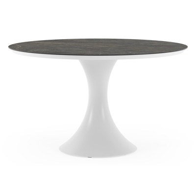 Table de jardin Fano ronde en aluminium blanc et céramique pleine Black Obsession - Diam. 130 x Haut. 75 cm