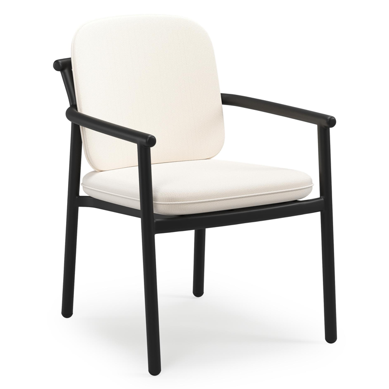 Bono stapelbare tuinstoel in zwart aluminium met stoelkussen in All Weather Sunbrella® Luxe Lopi Snow