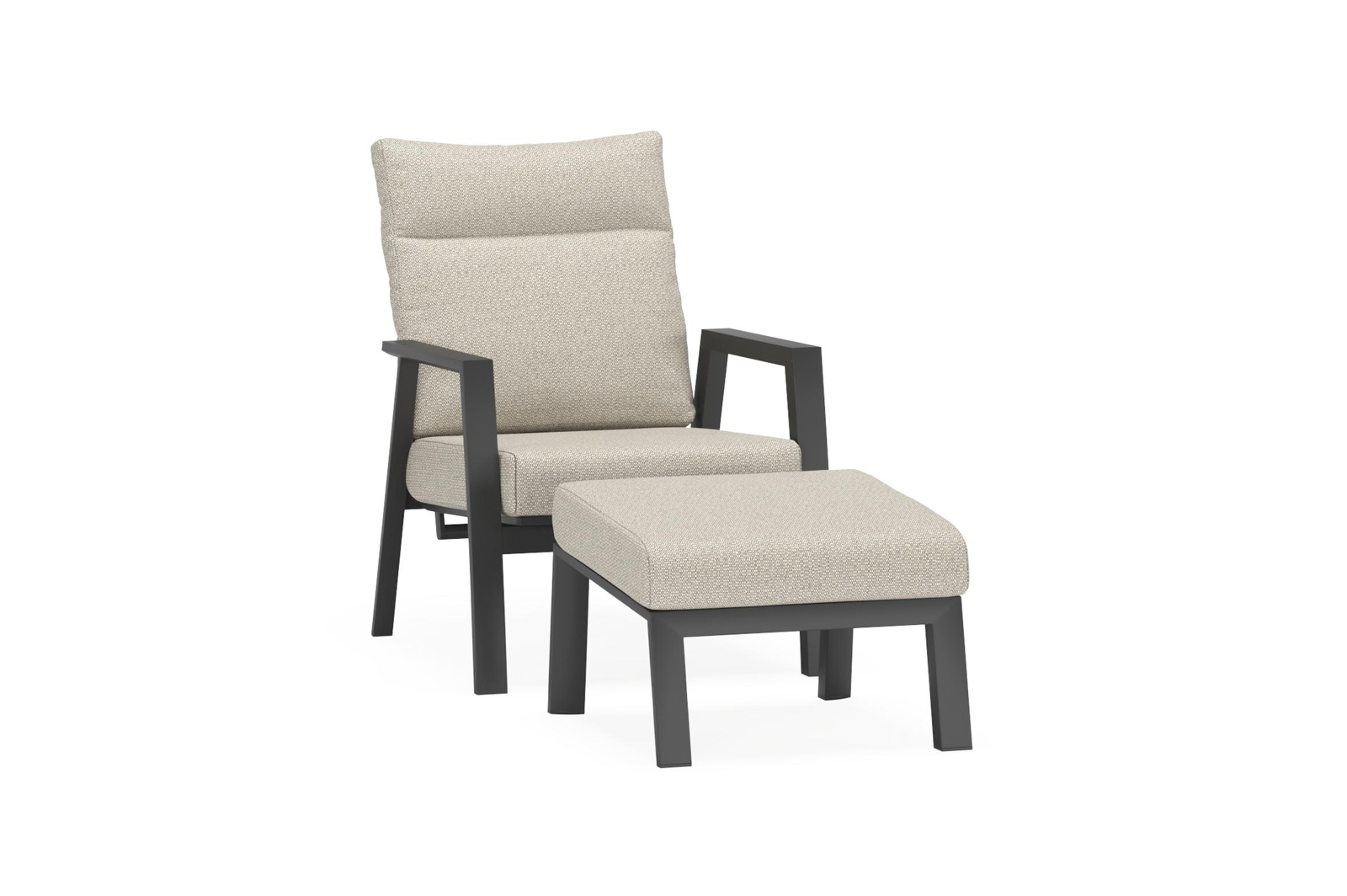 Avila loungestoel 1-zit + poef in zwart aluminium met twilight granite weather+ softtouch kussen