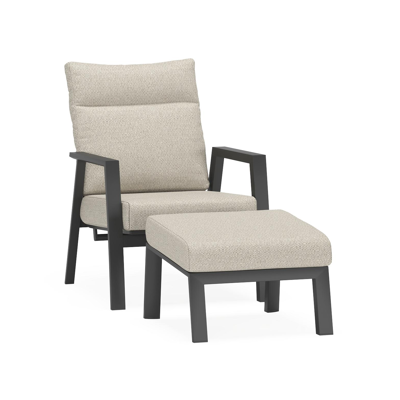 Avila loungestoel 1-zit + poef in zwart aluminium met twilight granite weather+ softtouch kussen