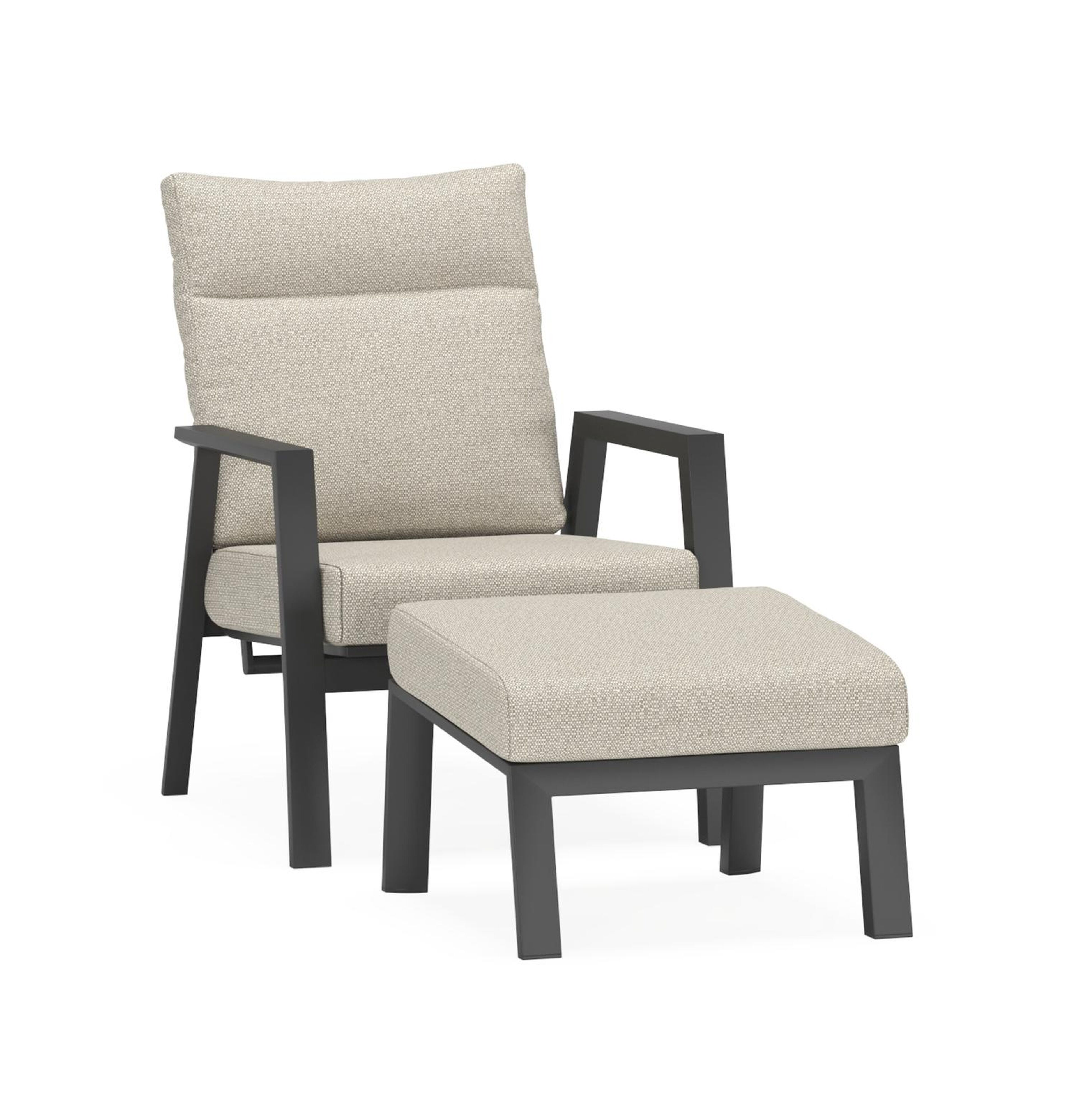 Avila loungestoel 1-zit + poef in zwart aluminium met twilight granite weather+ softtouch kussen