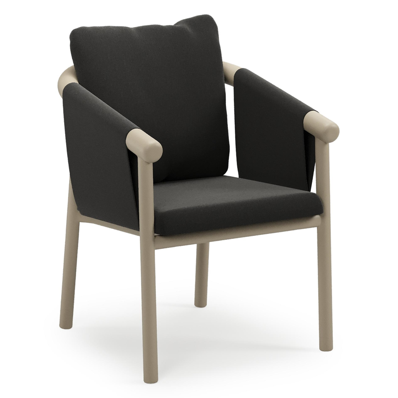 Amico stapelbare tuinstoel in beige aluminium met stoelkussen in All Weather Sunbrella® Luxe Natte Sooty