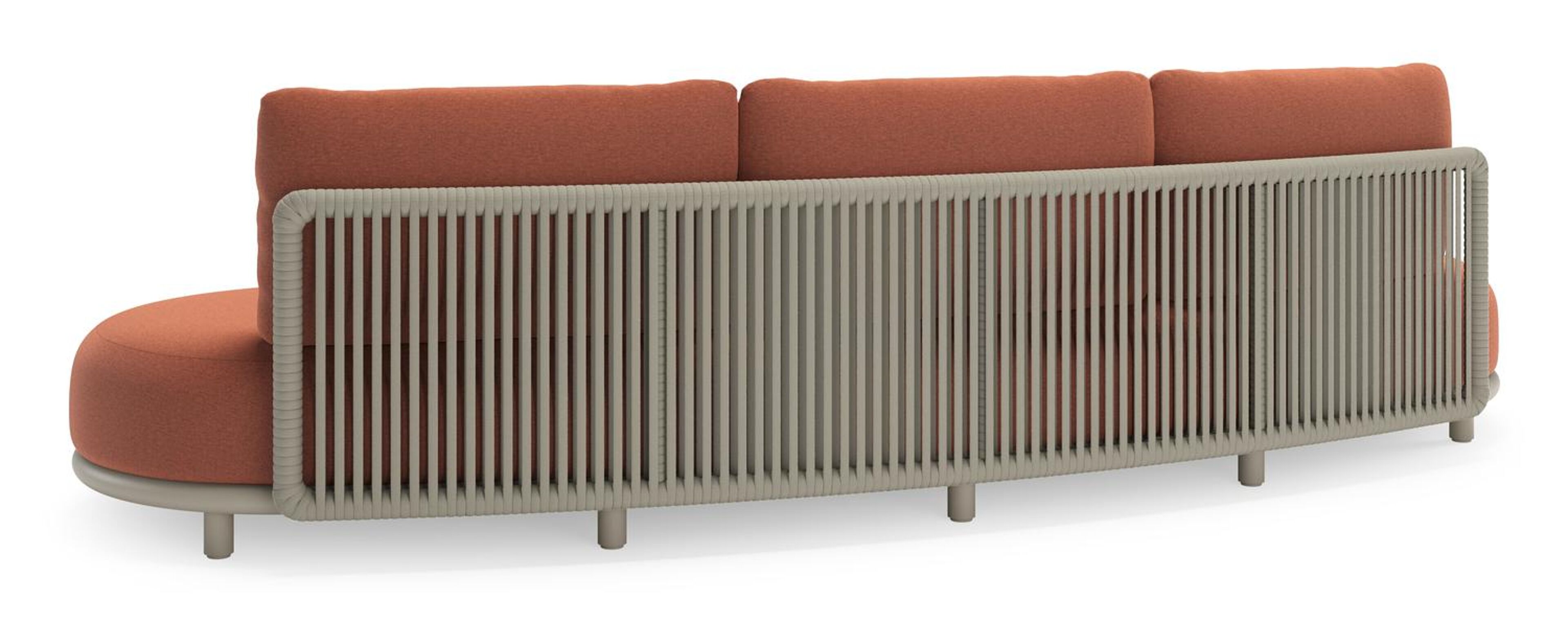 Lomano loungebank in beige aluminium en beige verticaal geweven luxe vlakke rope met Heritage Rust all weather sunbrellaÂ® luxe