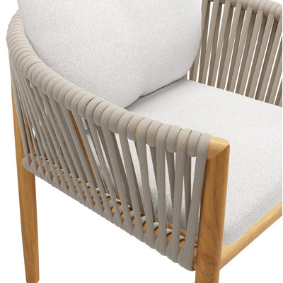 Organo tuinstoel in teak en beige verticaal geweven luxe vlakke rope met zitkussen in All Weather Solica Soul Optik