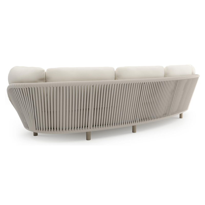 Canapé de jardin Lupino en aluminium beige et corde large plate de luxe tissée verticalement beige et coussins en all weather sunbrella® luxe natte white