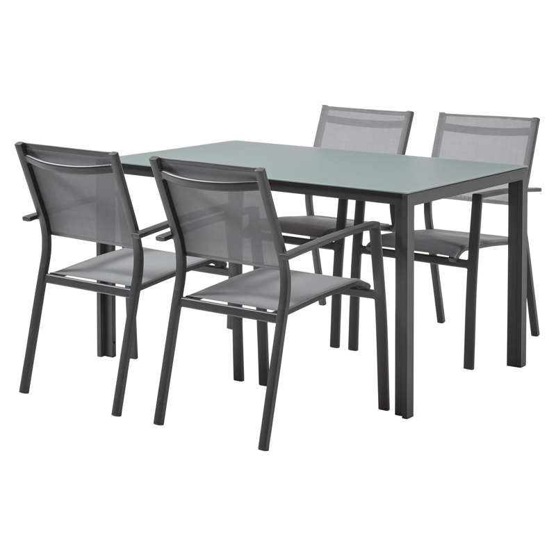 Caldela tuintafel in zwart aluminium en glas grijs - L 140 x B 80 x H 75 cm